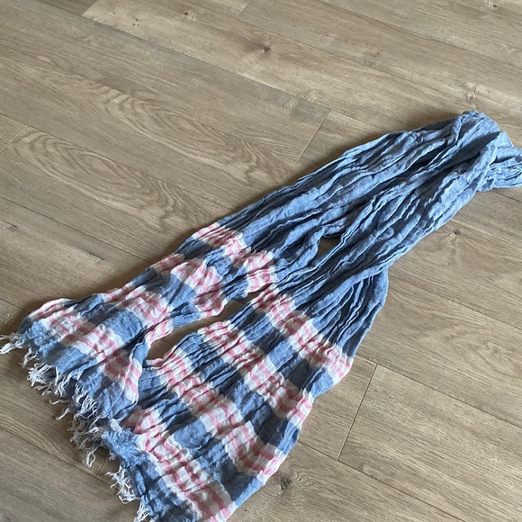 ECHO blue red white stripe scarf linen feel denim wrap - Picture 1 of 1